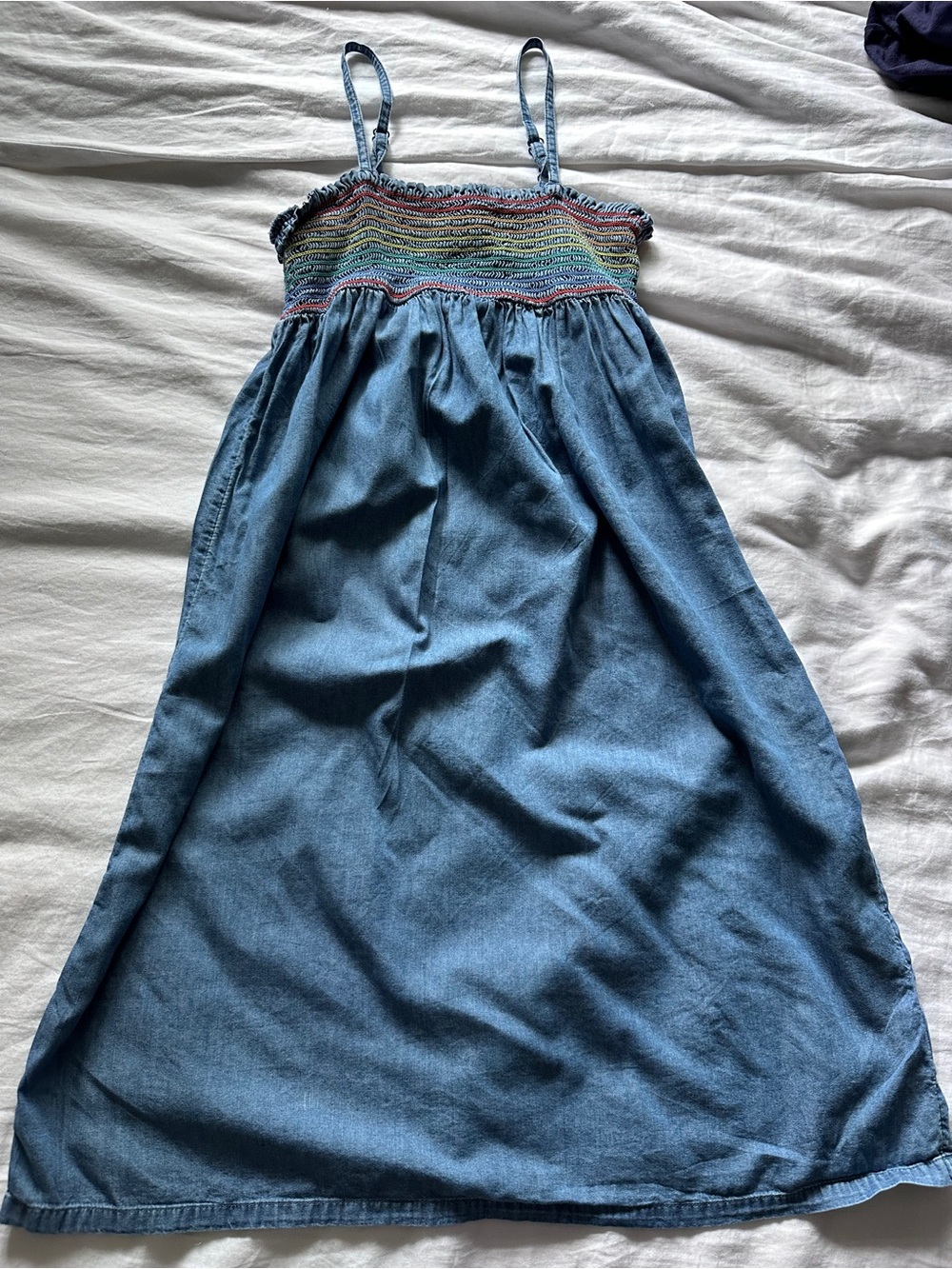 Girls Old Navy Denim Sundress with Multicolor Smocked Bodice